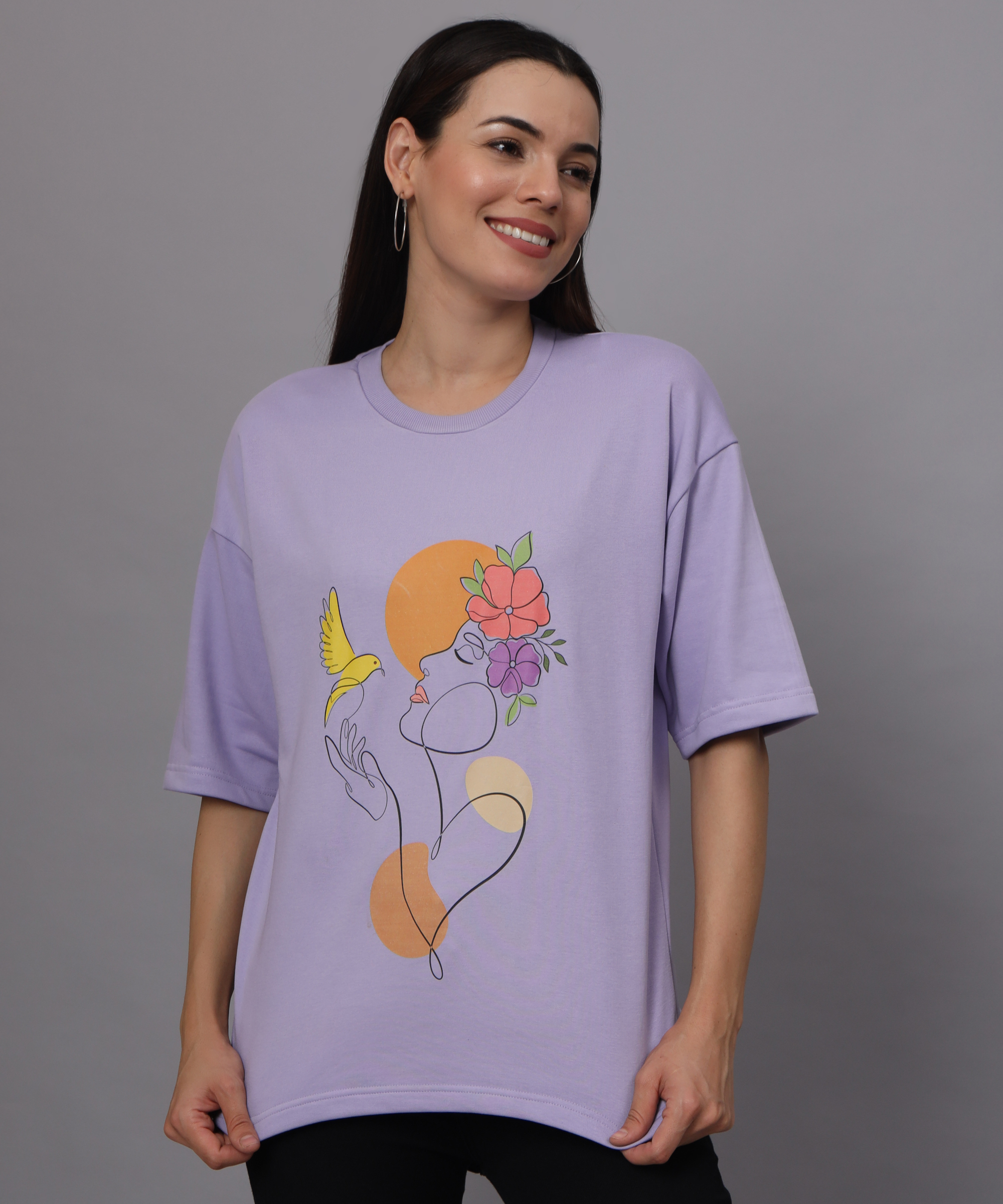 Line Art Oversized T-Shirts for Women