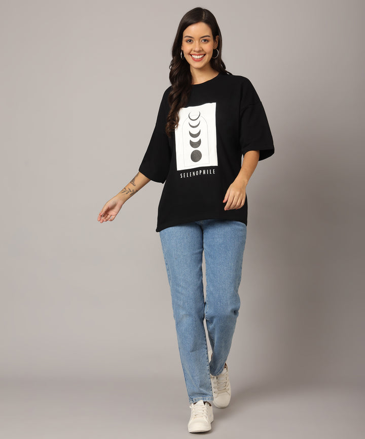 Women’s Black Moon Phases Oversized T-Shirt