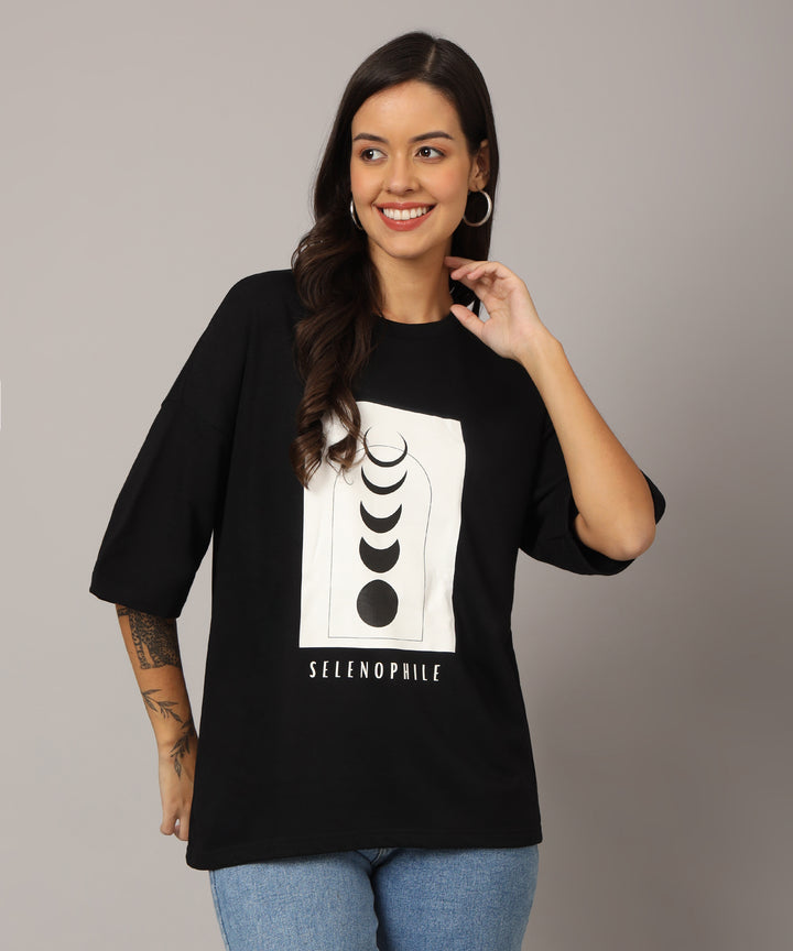 Women’s Black Moon Phases Oversized T-Shirt