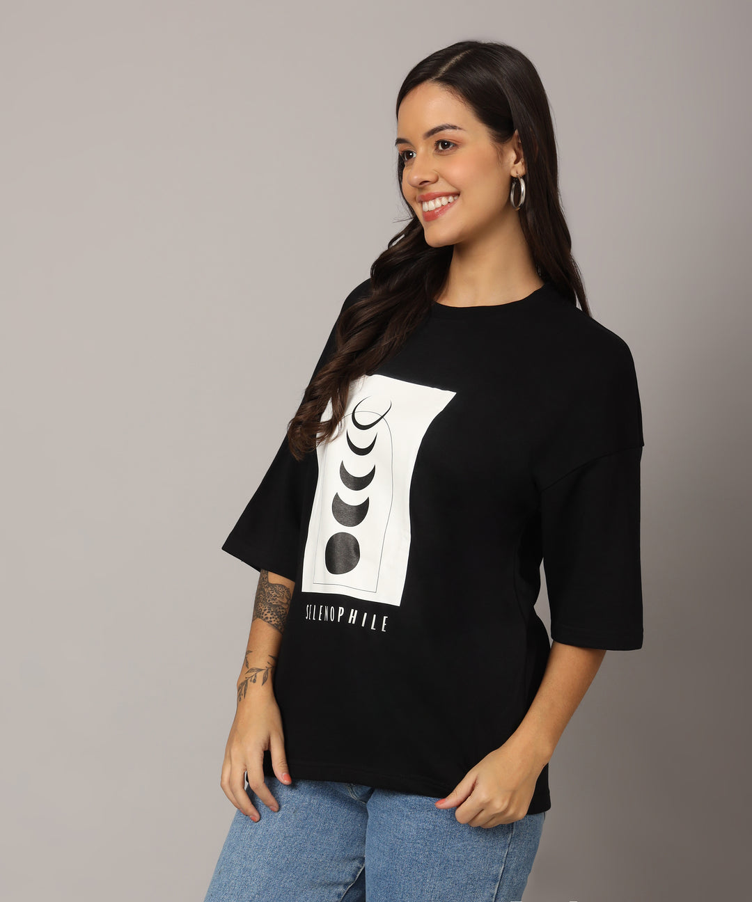 Women’s Black Moon Phases Oversized T-Shirt