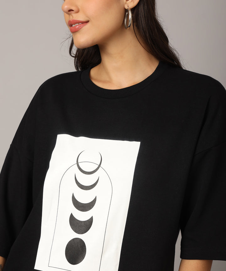 Women’s Black Moon Phases Oversized T-Shirt