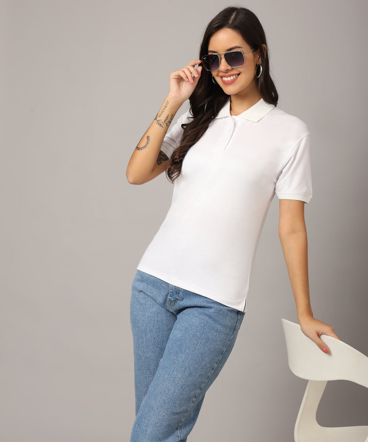 Flicksbee Women's Regular Collar Solid White T-Shirt