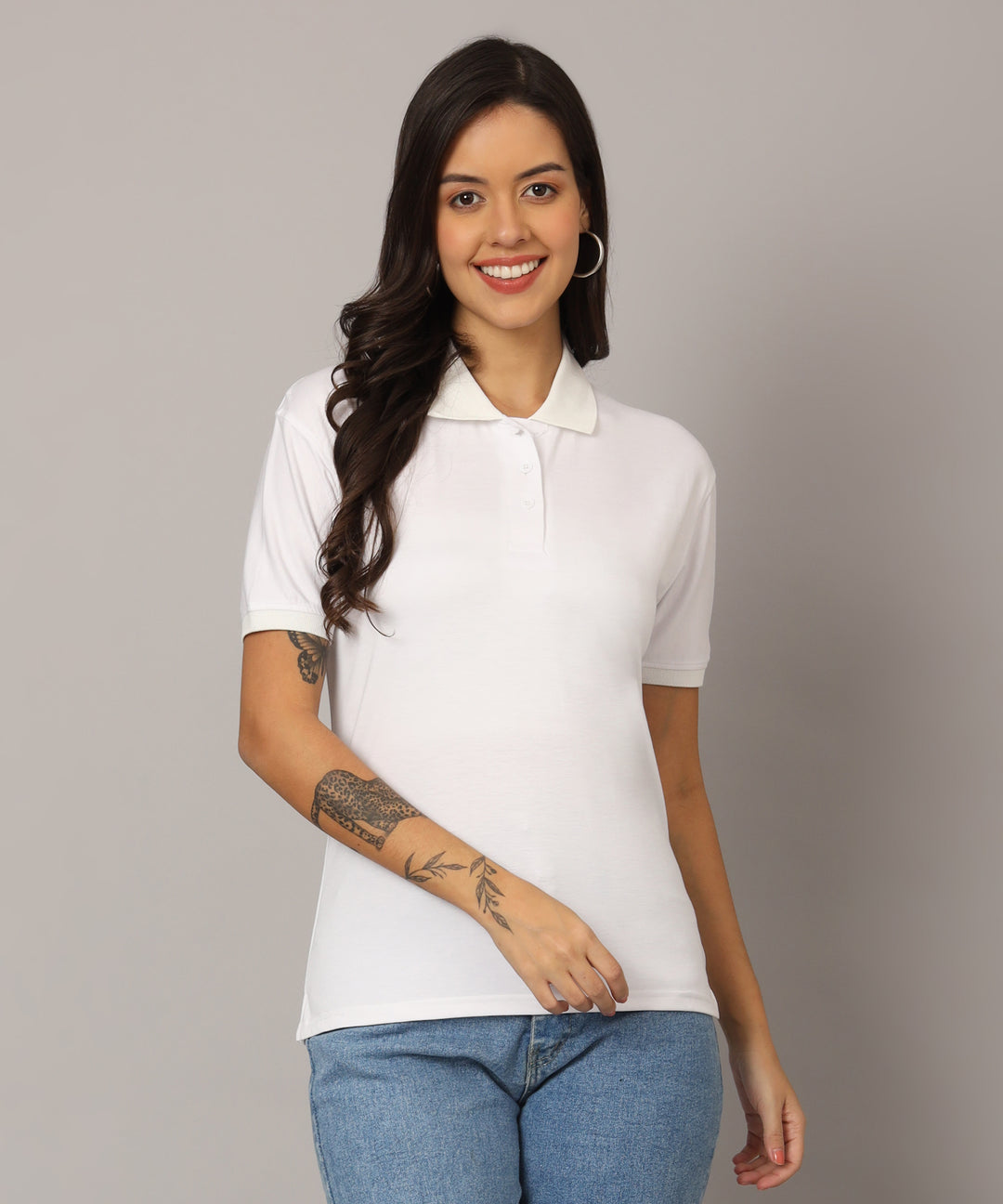 Flicksbee Women's Regular Collar Solid White T-Shirt