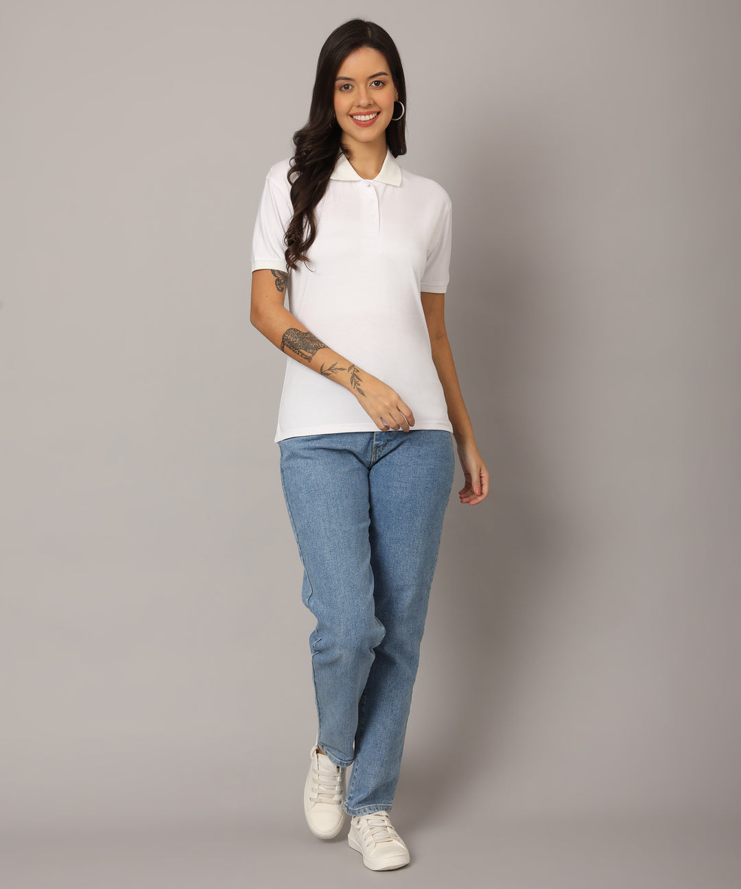 Flicksbee Women's Regular Collar Solid White T-Shirt