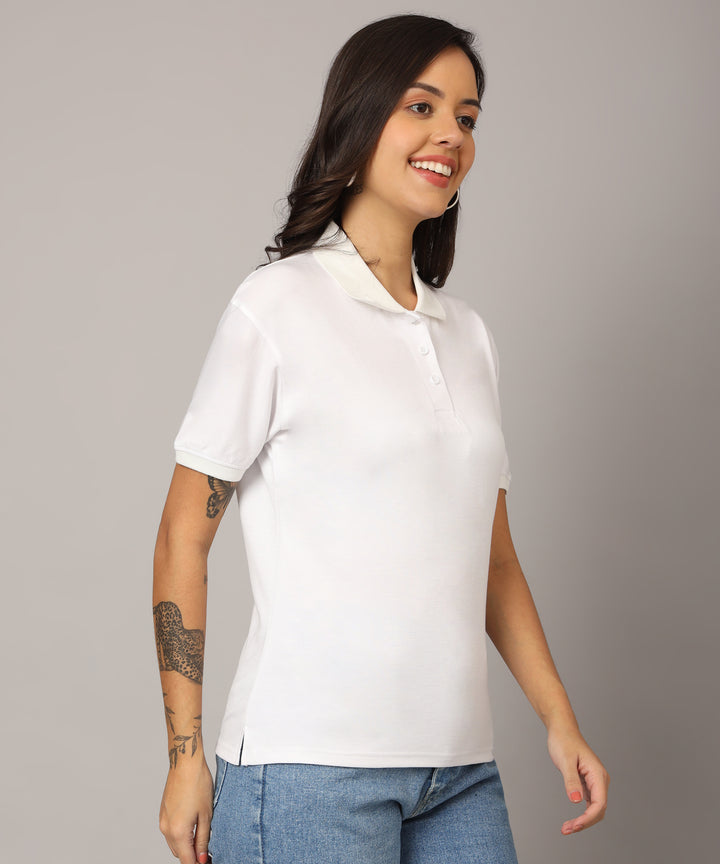 Flicksbee Women's Regular Collar Solid White T-Shirt