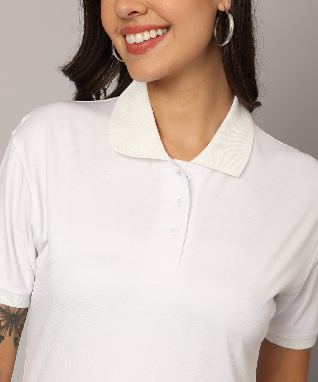 Flicksbee Women's Regular Collar Solid White T-Shirt