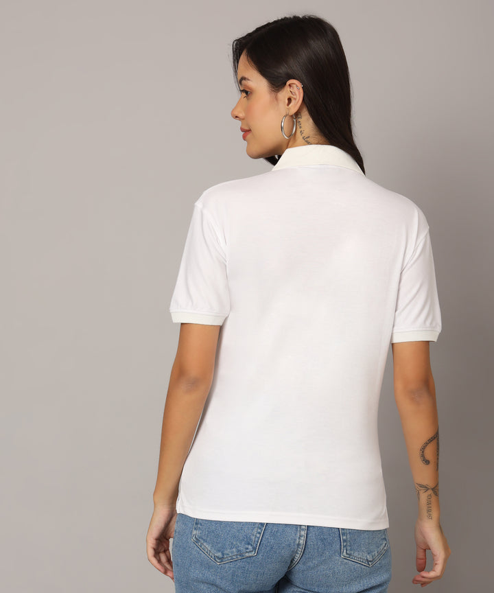 Flicksbee Women's Regular Collar Solid White T-Shirt