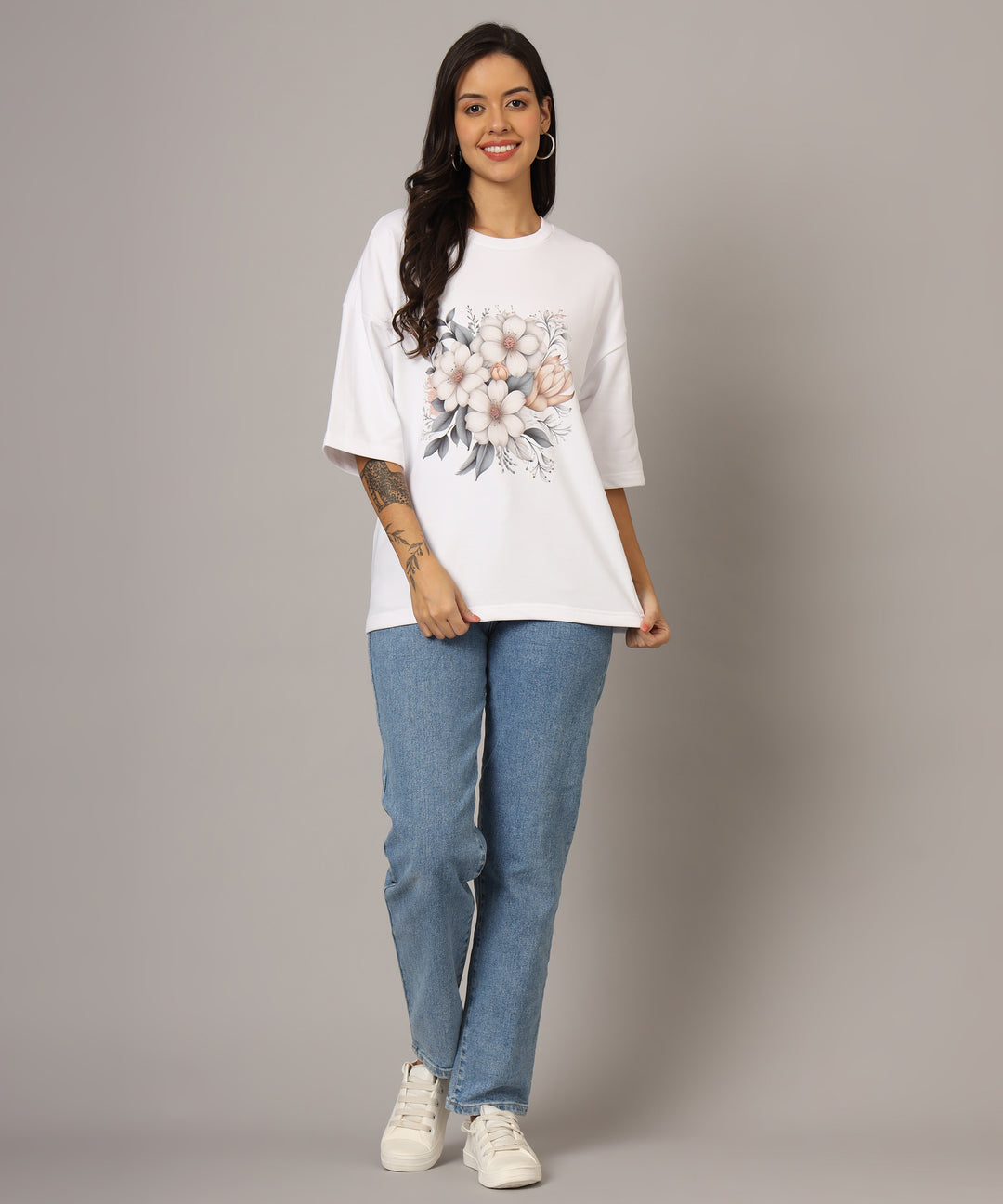 Flicksbee Women's Oversized T-Shirt with Floral Design