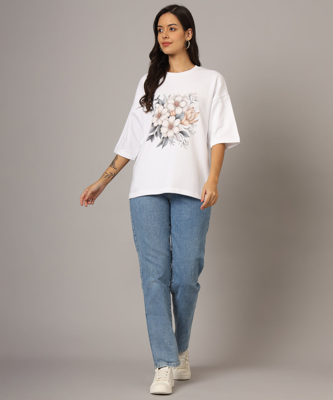 Flicksbee Women's Oversized T-Shirt with Floral Design