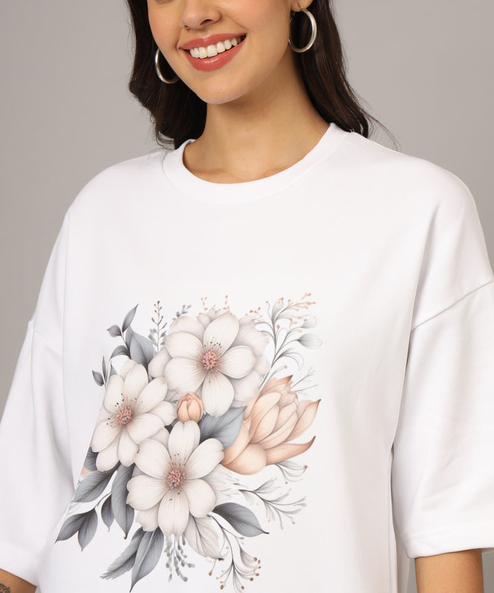 Flicksbee Women's Oversized T-Shirt with Floral Design