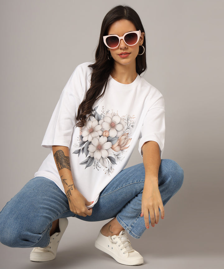 Flicksbee Women's Oversized T-Shirt with Floral Design