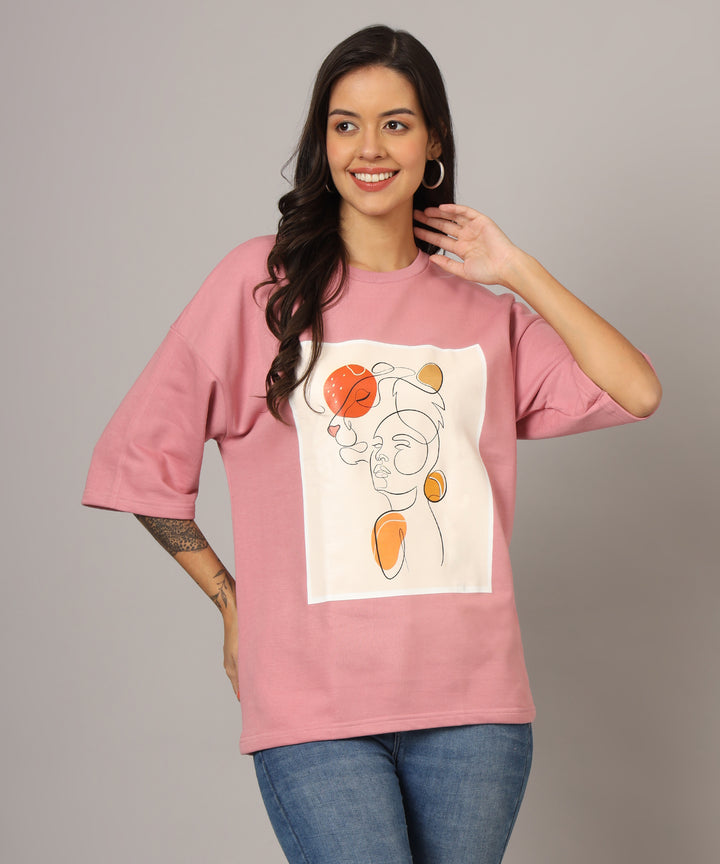 Women’s Hot Pink Oversized T-Shirt with Lioness Line Art