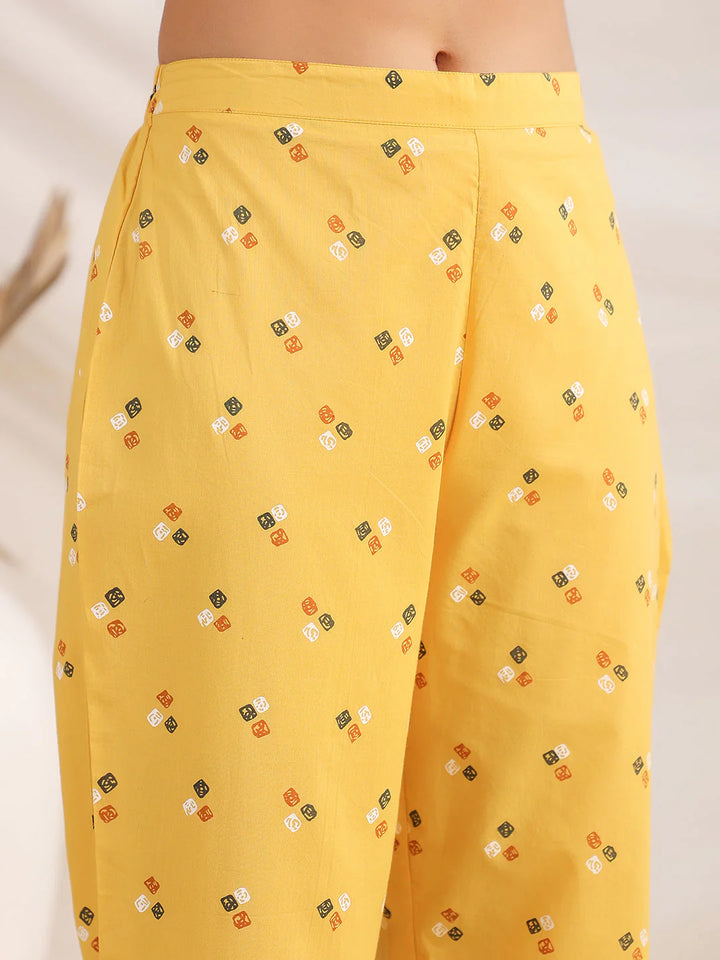 Mustard Bandhani A-Line Cotton Co-Ord Set