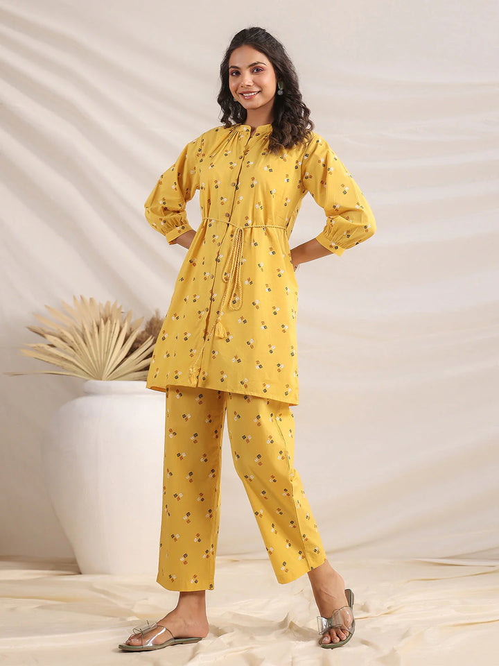 Mustard Bandhani A-Line Cotton Co-Ord Set