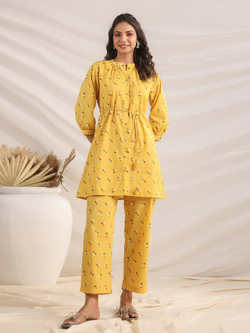 Mustard Bandhani A-Line Cotton Co-Ord Set