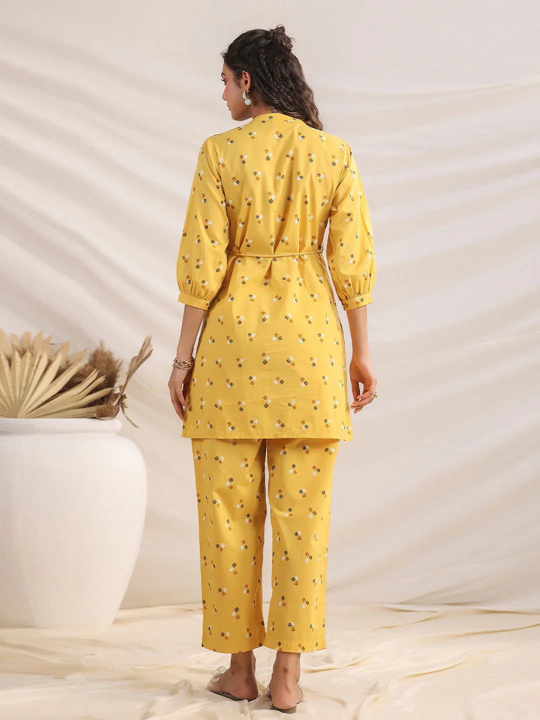 Mustard Bandhani A-Line Cotton Co-Ord Set