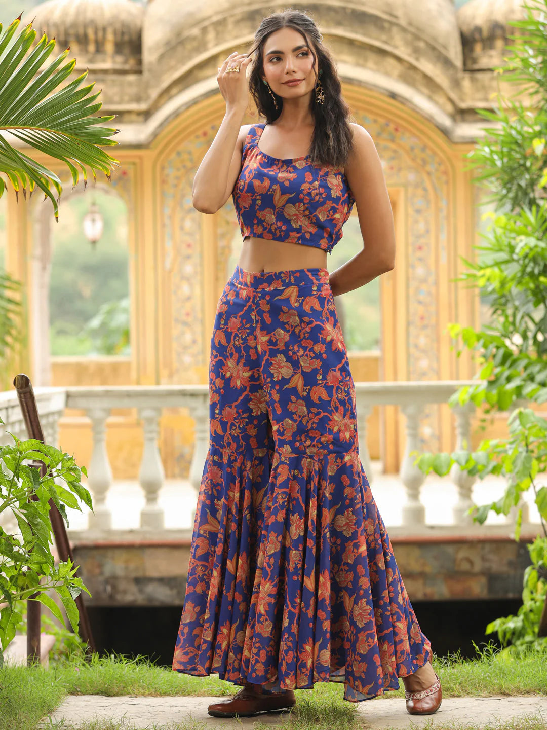 Navy Blue Georgette Floral Printed Co-Ord Set