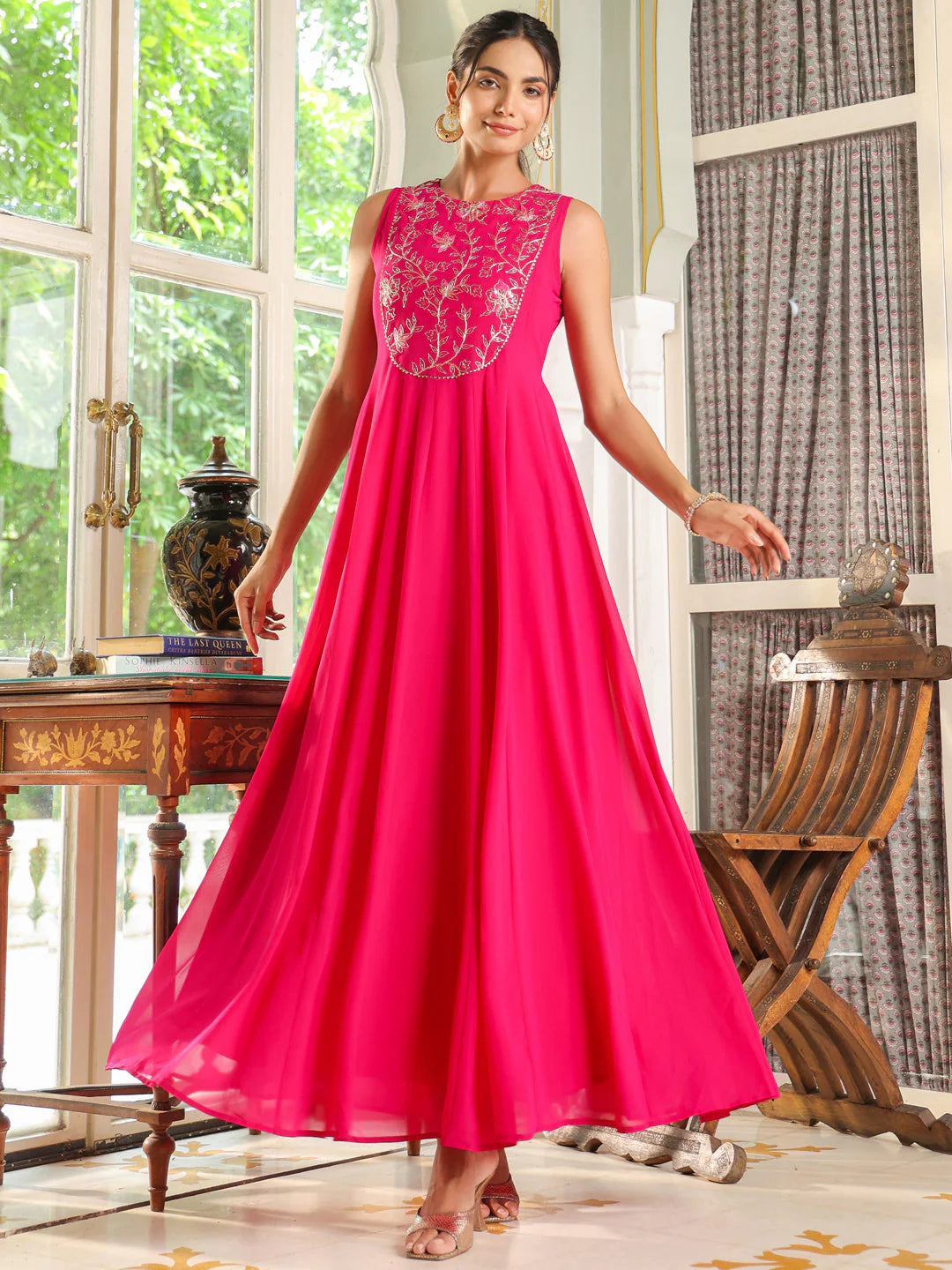  Pink Embroidered Cape with Georgette Anarkali Dress 04