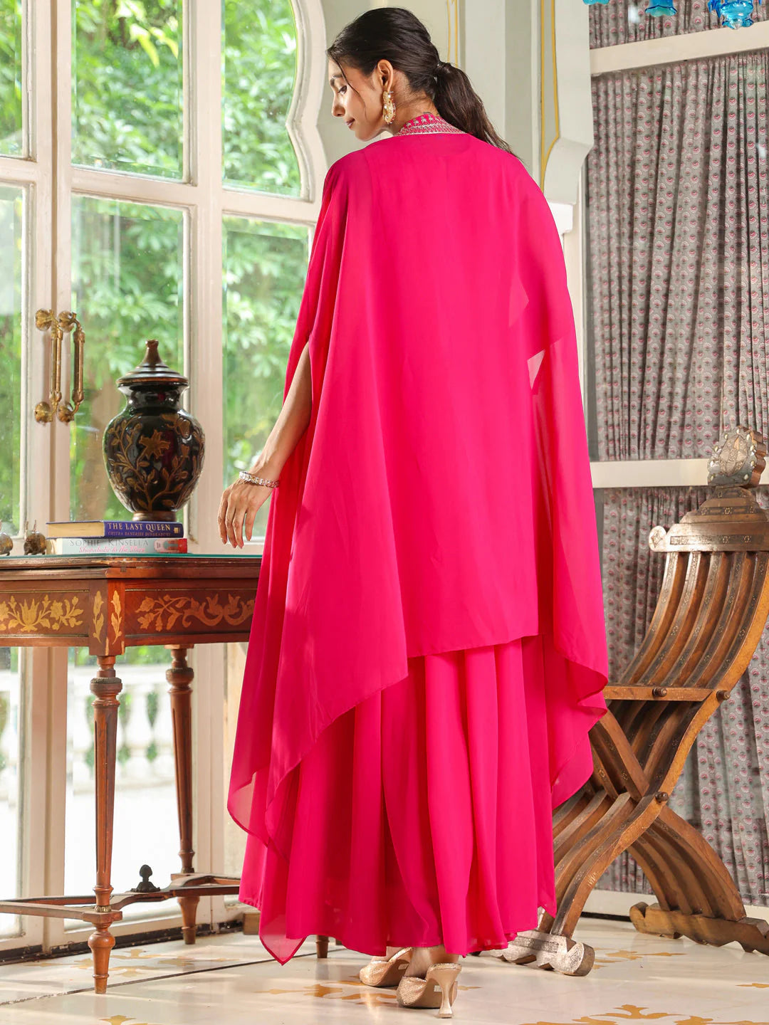  Pink Embroidered Cape with Georgette Anarkali Dress 06