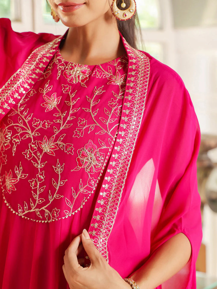  Pink Embroidered Cape with Georgette Anarkali Dress 08