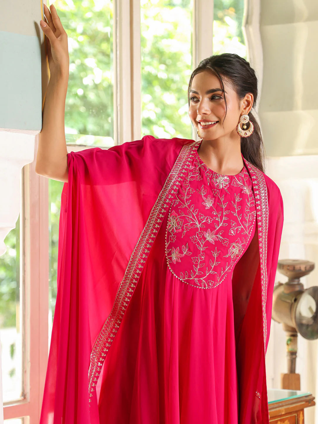  Pink Embroidered Cape with Georgette Anarkali Dress 10