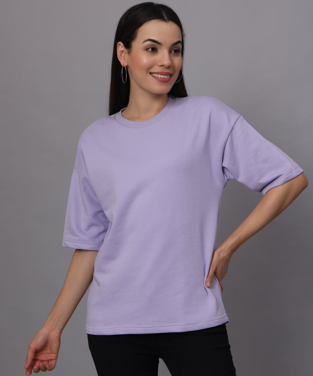 Premium Women Plain Oversized Cotton T-Shirts - lavender