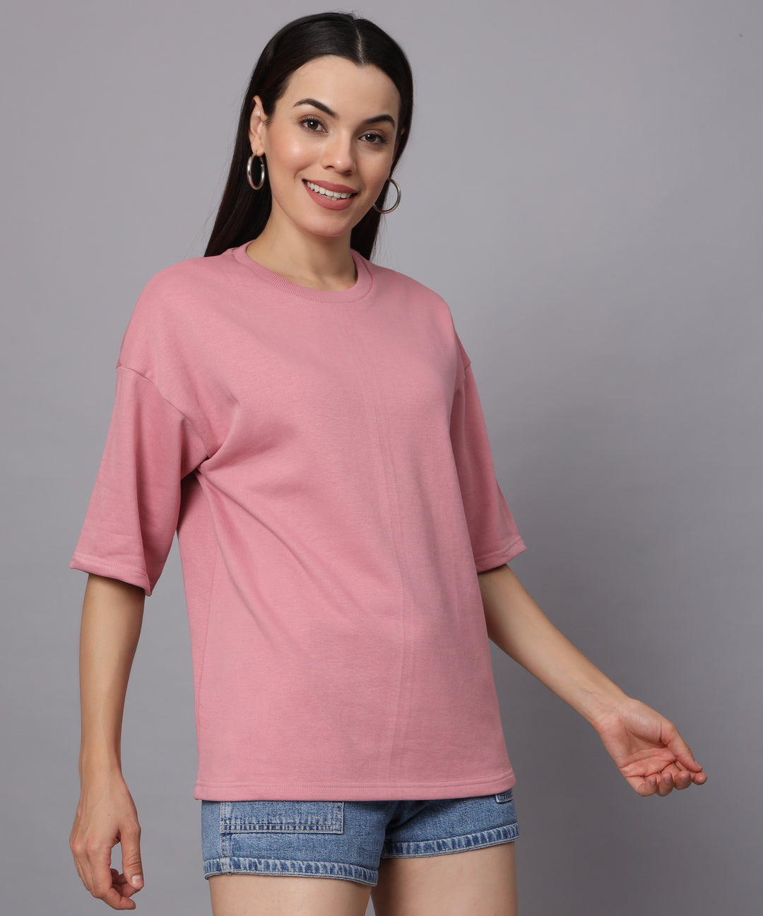 Premium Women Plain Oversized Cotton T-Shirts - Hot Pink