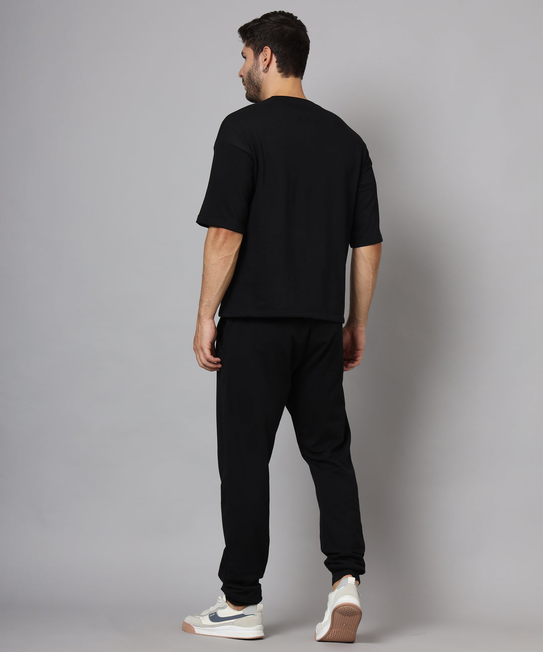 Plain co-ord set for men  black Round Neck