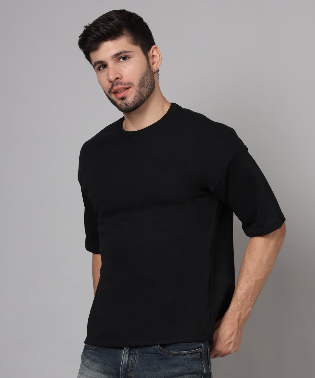 Premium Plain Oversized Cotton T-Shirt for men black round neck