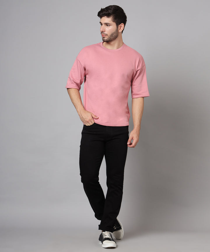 Premium Plain Oversized Cotton T-Shirt for men hot pink round neck