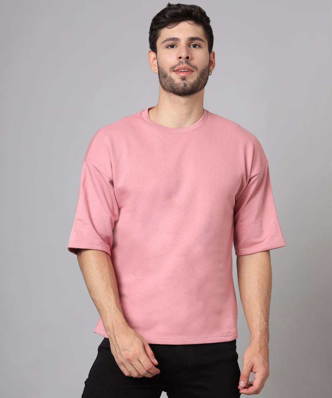 Premium Plain Oversized Cotton T-Shirt for men hot pink round neck