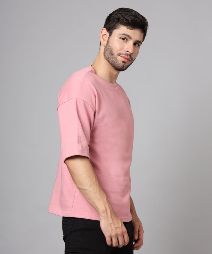 Premium Plain Oversized Cotton T-Shirt for men hot pink round neck