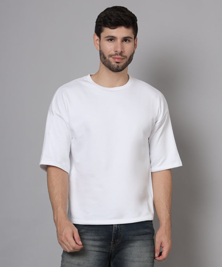 Premium Plain Oversized Cotton T-Shirt for men white round neck