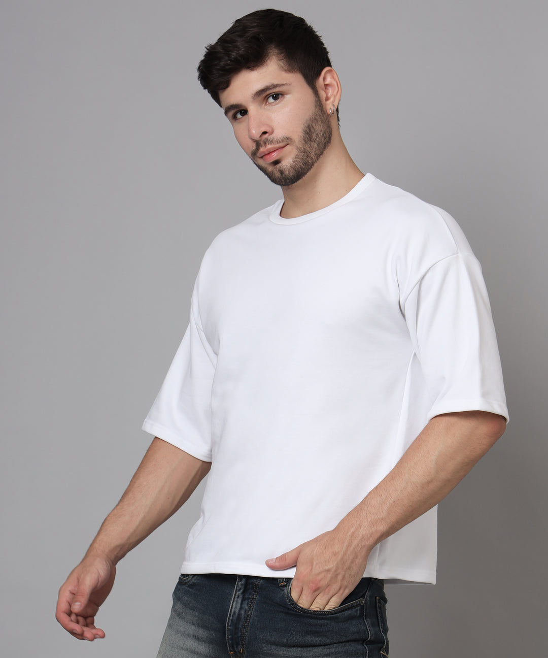 Premium Plain Oversized Cotton T-Shirt for men white round neck