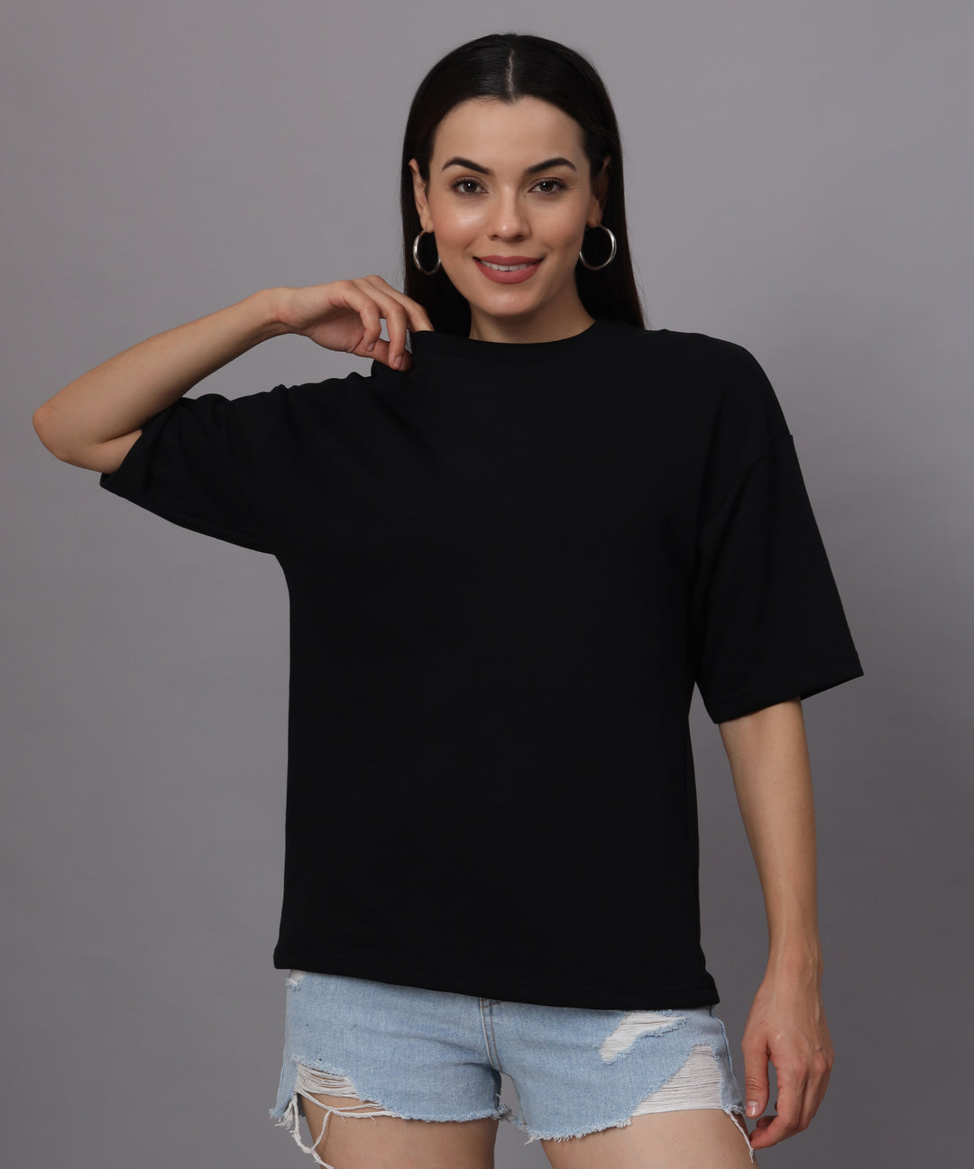 Premium Women Plain Oversized Cotton T-Shirts - Black