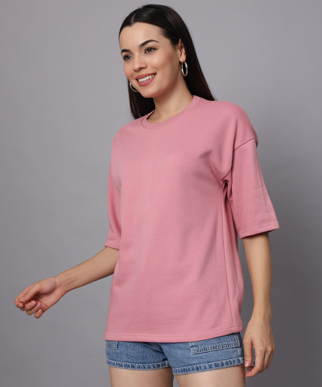 Premium Women Plain Oversized Cotton T-Shirts - Hot Pink - 02