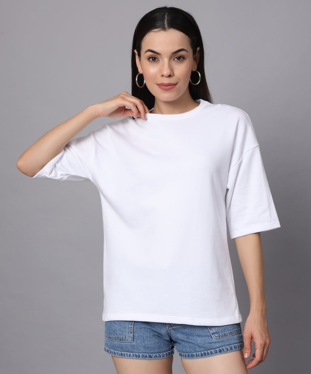 Premium Women Plain Oversized Cotton T-Shirts - White