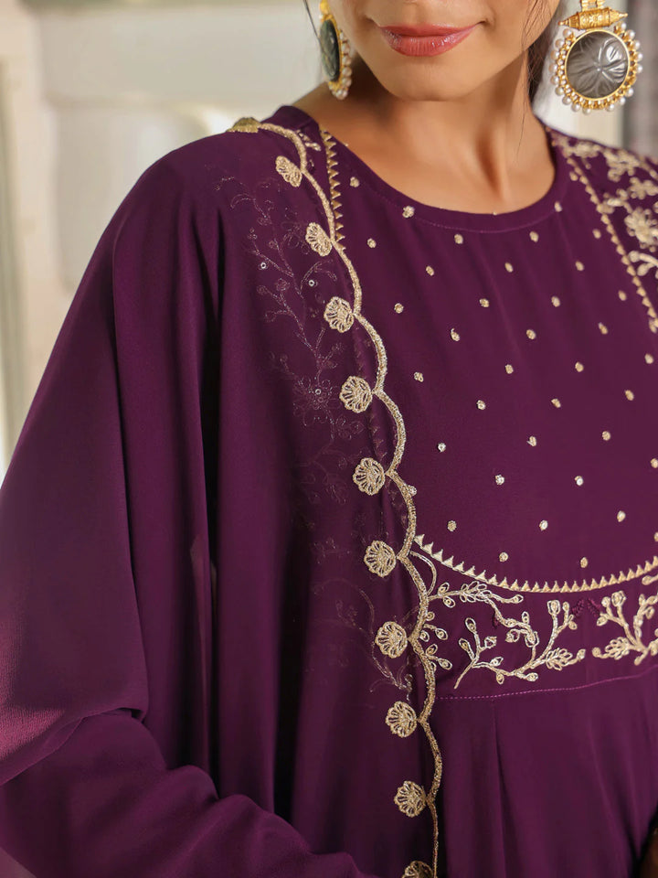 Purple Embroidered Georgette Anarkali Palazzo Set