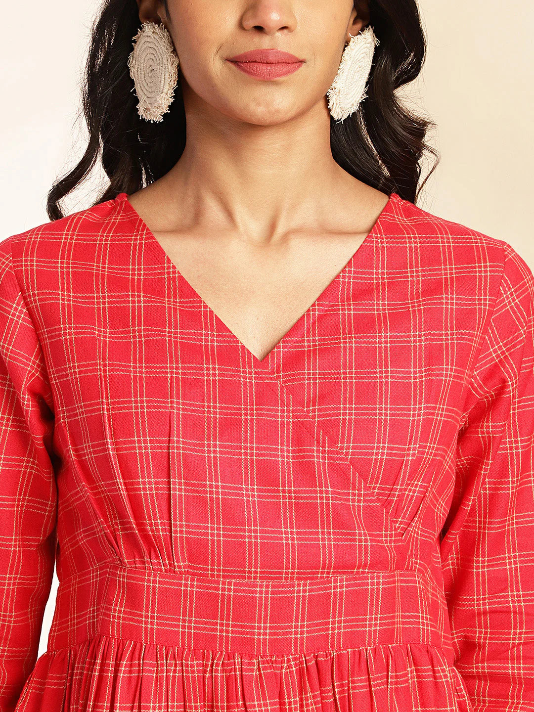 Red Checked Peplum Cotton Co-Ord Set