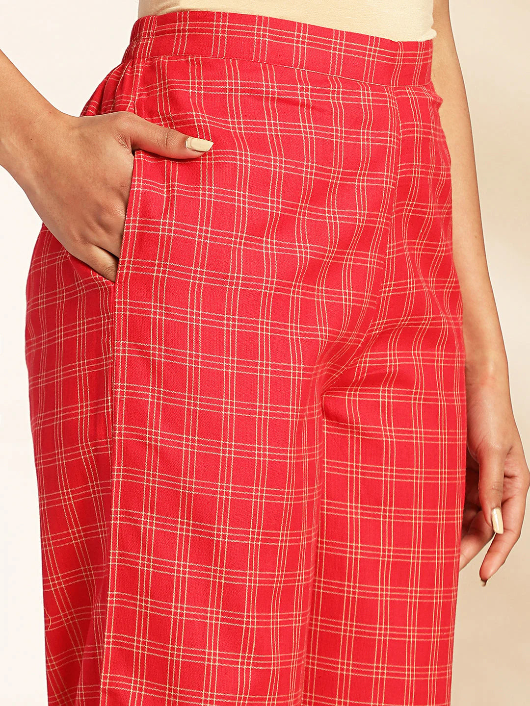 Red Checked Peplum Cotton Co-Ord Set