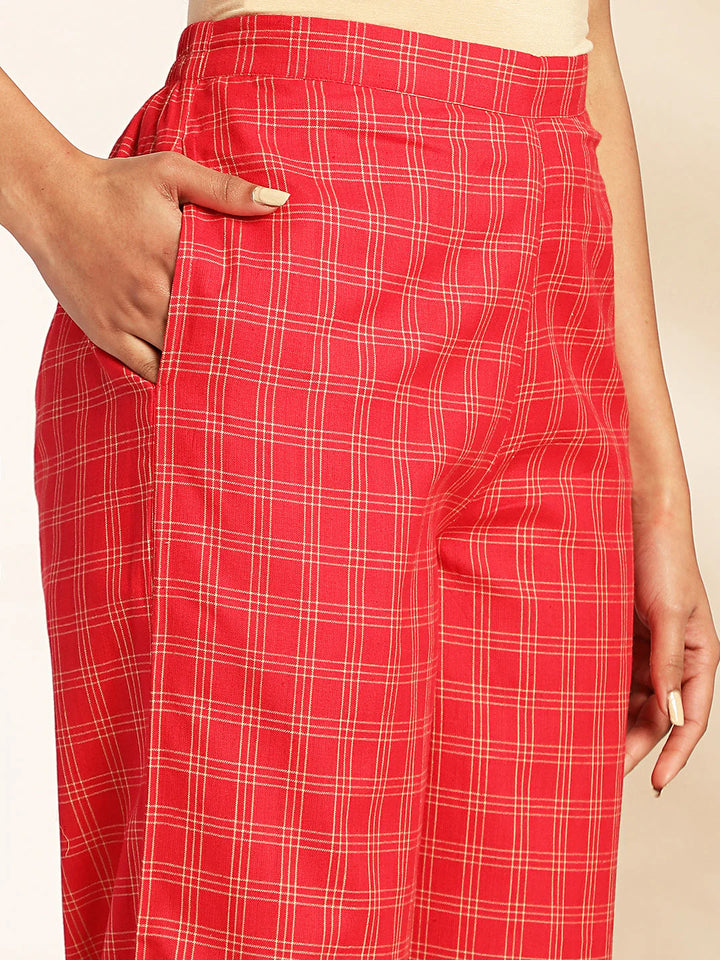 Red Checked Peplum Cotton Co-Ord Set