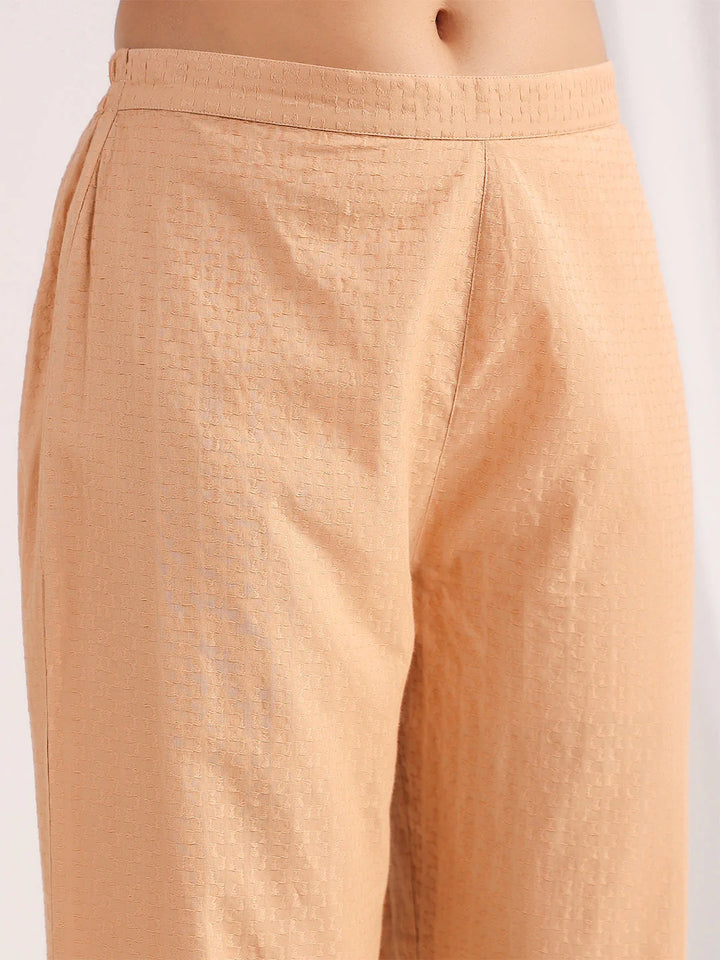 Self-Design Jacquard Pleated Cotton Co-Ord Set | Peach