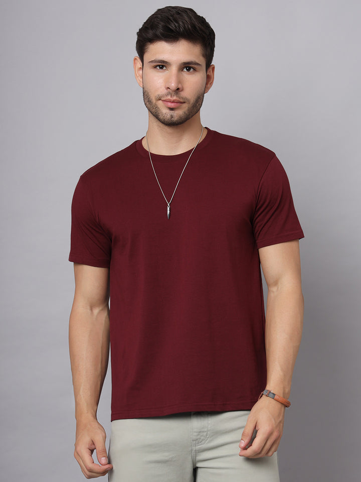 Supima Cotton Plain T-shirt For Men Round Neck Maroon