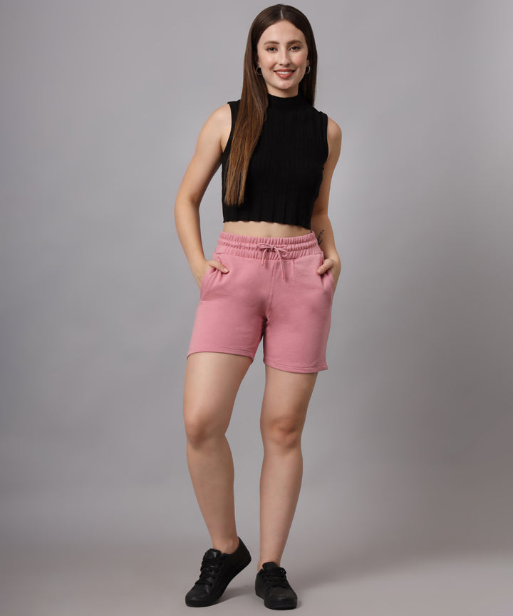 terry cotton shorts for women | pink