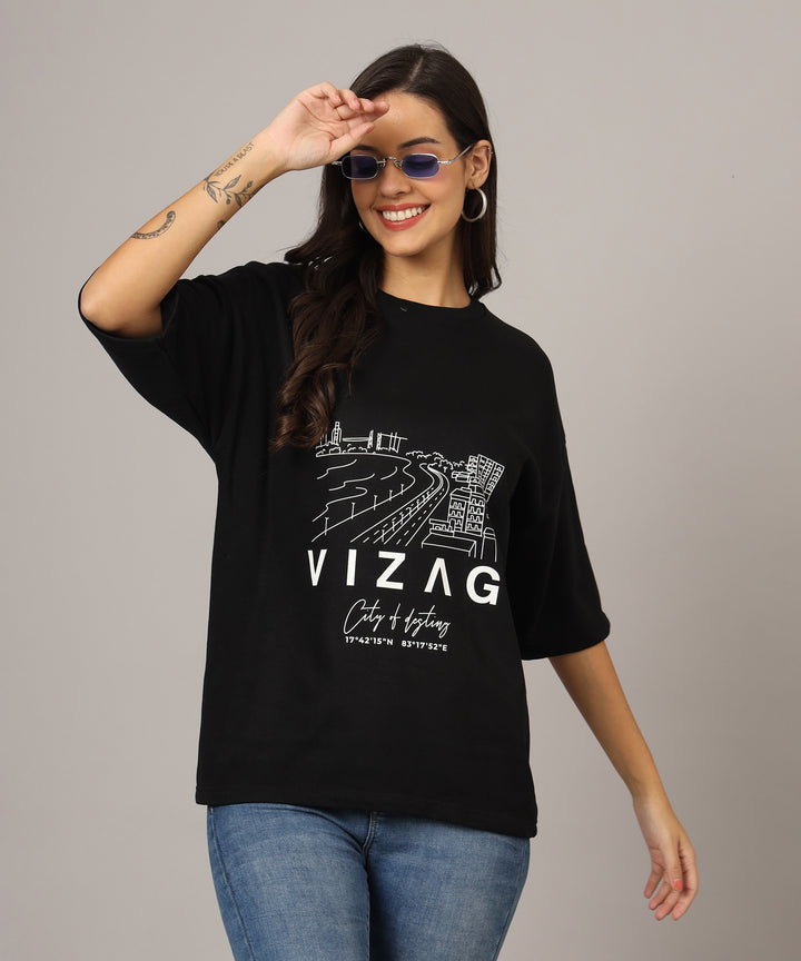 Vizag City Of Destiny Oversized T-Shirt for Women | Black