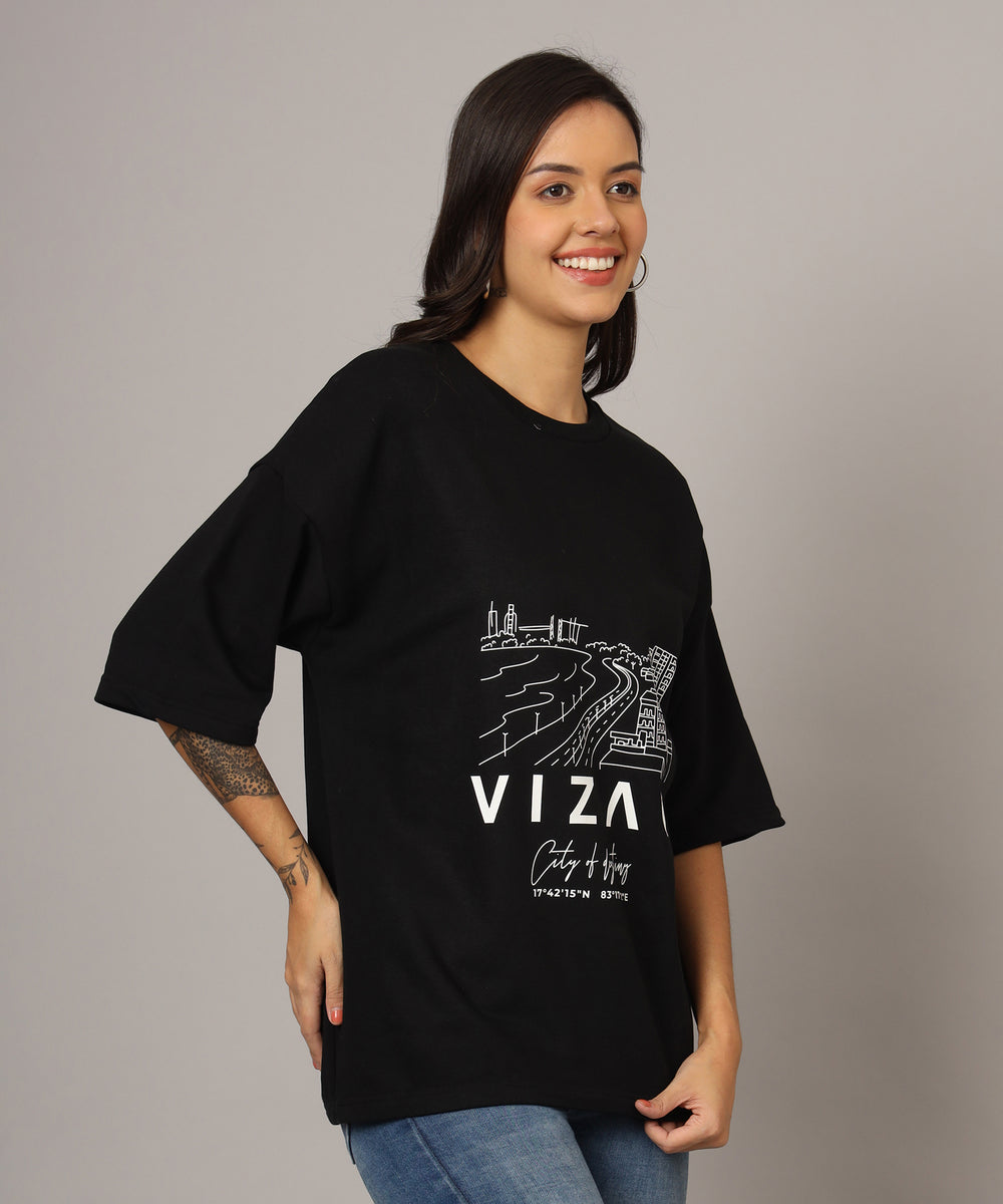 Vizag City Of Destiny Oversized T-Shirt for Women Black 01