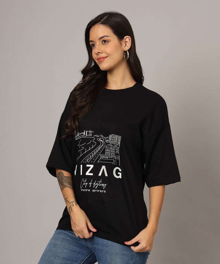 Vizag City Of Destiny Oversized T-Shirt for Women Black 04