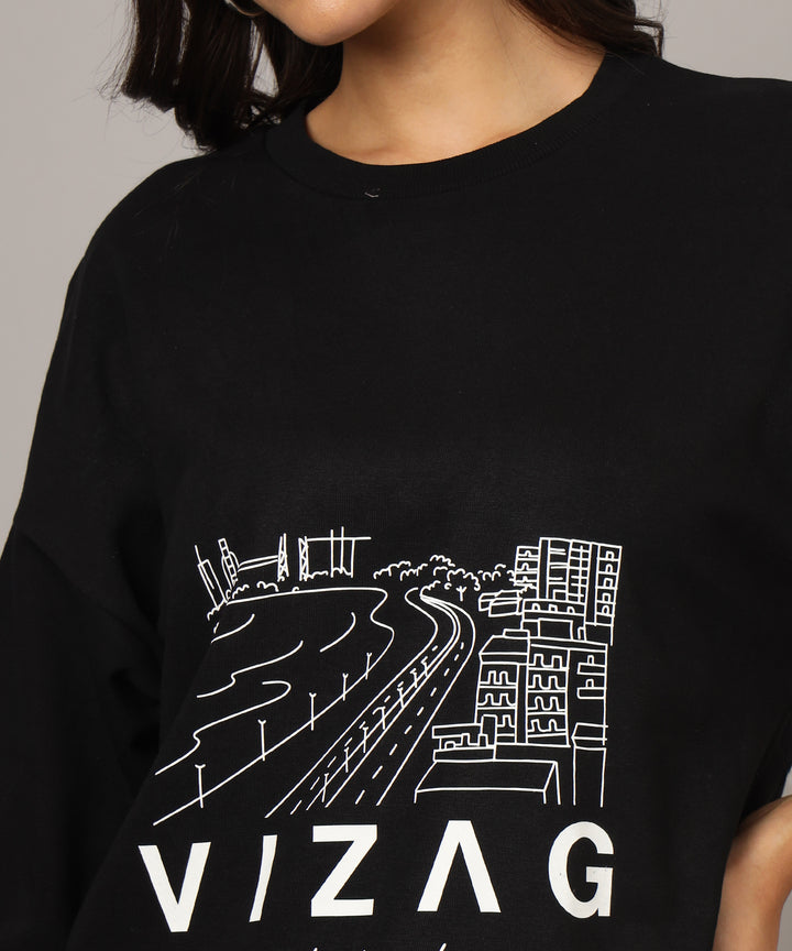 Vizag City Of Destiny Oversized T-Shirt for Women Black Map View