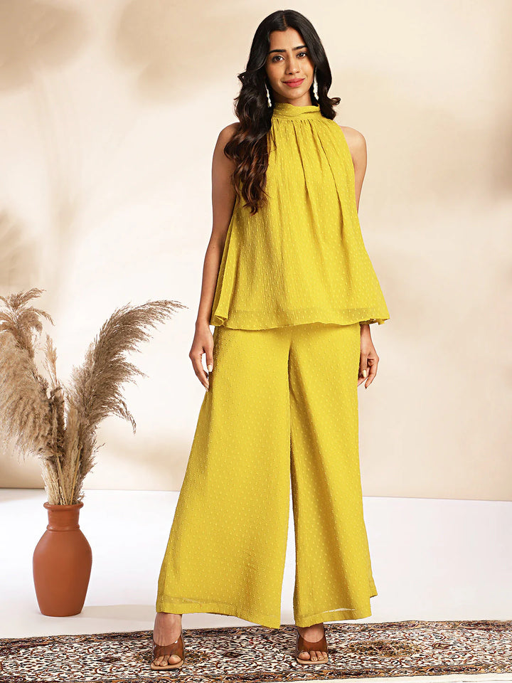 Yellow Dobby Chiffon Co-Ord Set