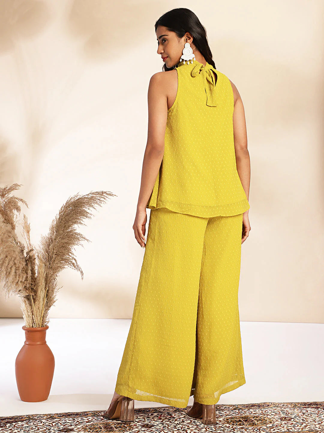 Yellow Dobby Chiffon Co-Ord Set